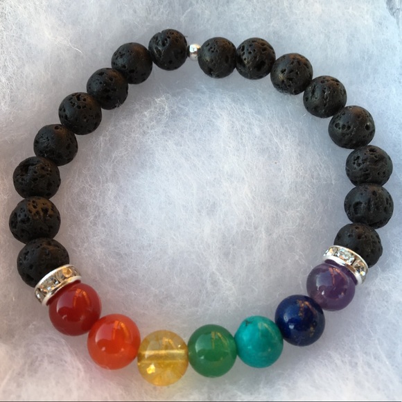 PeaceFrog Jewelry - SALE Black Lava Rock Rainbow Chakra Bracelet